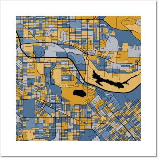 Burnaby Map Pattern in Blue & Gold Posters and Art